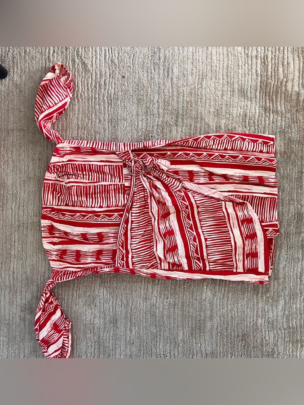 Forever 21 Red and White One-Shoulder Tie-Waist Crop Top